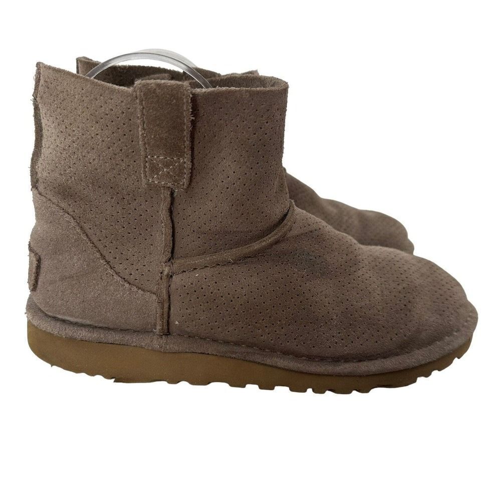 UGG Classic Unlined Mini Boot Gray Perforated Leather Ankle Pull On Shoe Size 6